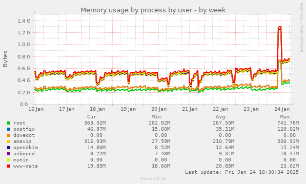 Memory usage by process by user